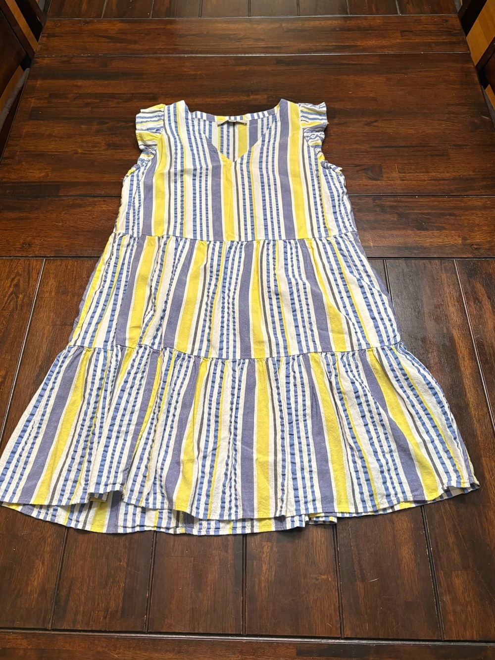 LOFT Striped Tiered Ruffle Sleeve Cottagecore Dress Size S
